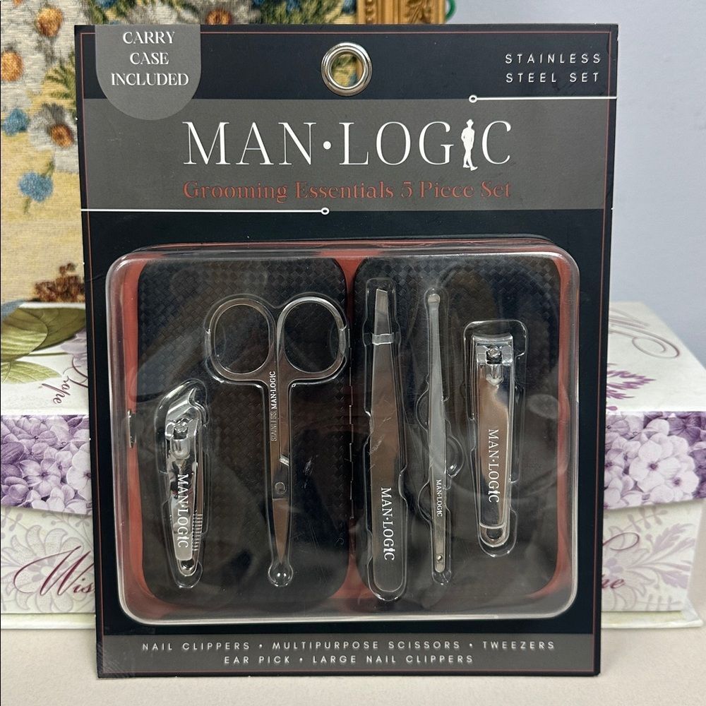 MAN • LOGIC Set of 5 Grooming Essentials Stainless Steel Manicure Tools Case